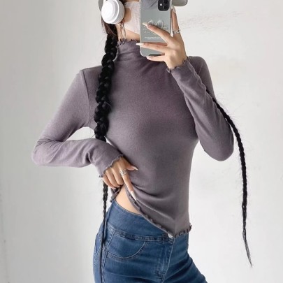 Solid Color High-necked Long-sleeved Bottoming T-shirt NSZQW138464