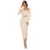 solid color knitted oblique neck hollow sheath dress NSXLY138468