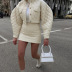 solid color breasted lapel long-sleeved quilted jacket top diamond lattice casual skirt NSFLY138485