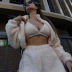 solid color furry bra vest trousers coat three-piece set NSFLY138490