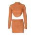 solid color zipper long-sleeved crop top slim belt skirt set NSHTL138502