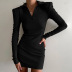 solid color lapel V-neck long-sleeved sheath dress NSHTL138505