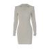solid color lapel V-neck long-sleeved sheath dress NSHTL138505