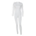 solid color raw edge round neck slim long-sleeved jumpsuit NSHTL138514