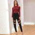 solid color ripped straps high waist slim jeans NSWL138520