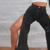 high waist ripped stitching high slit jeans NSWL138526