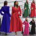 solid color V-neck long sleeve large skirt pleated dress NSHYG138537