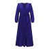solid color V-neck long sleeve large skirt pleated dress NSHYG138537