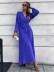solid color V-neck long-sleeved pleated mid-length A-line dress NSHYG138538