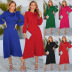 solid color round neck bow mid-length long-sleeved A-line dress NSHYG138540