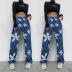 high waist wide-leg straight flower print jeans NSGYY139640
