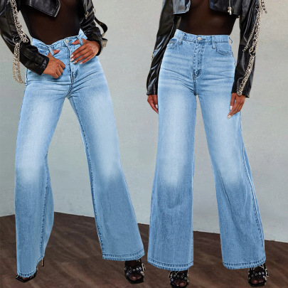 Straight High Waist Casual Solid Color Jeans NSGYY139642