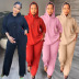 hooded three-quarter sleeves loose solid color sweatshirt and trousers two-piece set NSLML139665