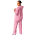 hooded three-quarter sleeves loose solid color sweatshirt and trousers two-piece set NSLML139665