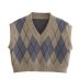 jacquard short v neck sleeveless rhombic knitted vest NSAM139673