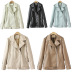 chaqueta de cuero de color sólido con cremallera y manga larga con solapa NSAM139681