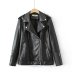 lapel long sleeve zipper solid color leather jacket NSAM139681