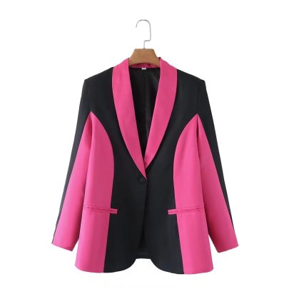 Slim Long Sleeve Lapel Color Contrast Suit NSAM139685