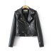 Short Slim lapel long sleeve solid color PU Leather Jacket NSAM139688