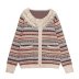 long-sleeved crochet embroidery stitching color matching knitted cardigan NSAM139689