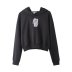 print casual loose long sleeve hooded short sweatshirt NSAM139692
