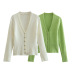 bright diamond flower buckle deep V long sleeve solid color mohair knitted cardigan NSAM139695