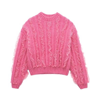Loose Round Neck Long Sleeve Solid Color Knitted Sweater NSAM139705