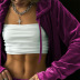 long-sleeved hooded high waist zipper solid color gold velvet sweatshirt and pants set NSONF139708