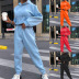 Casual Hooded high waist long sleeve solid color Sweatshirt and Trousers Two-piece Set NSONF139709