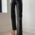 casual high waist straight solid color PU pants NSONF139713