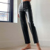 pantalones casuales de PU de color sólido rectos de cintura alta NSONF139713