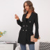 double-breasted solid color mid-length long-sleeved slim blazer NSONF139720