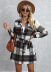 single-breasted lapel lace-up long sleeve mid-length plaid woolen coat NSNCK139742