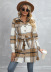 single-breasted lapel lace-up long sleeve mid-length plaid woolen coat NSNCK139742