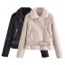 chaqueta de lana de cordero de piel de color sólido cálido de manga larga con cremallera NSYXB139750