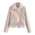 zipper long sleeve warm solid color fur lamb wool jacket NSYXB139750