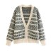 knitted single-breasted jacquard V-neck long-sleeved cardigan NSYXB139754