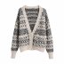 knitted single-breasted jacquard V-neck long-sleeved cardigan NSYXB139754