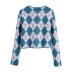 round neck jacquard long sleeve diamond pattern knitted cardigan NSYXB139755