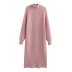 half zipper stand collar long sleeve solid color knitted sweater dress NSYXB139756