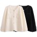 chaqueta de punto con bolsillos holgados retro de color liso con botones NSYXB139758