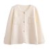 button solid color retro loose pockets knitted jacket NSYXB139758
