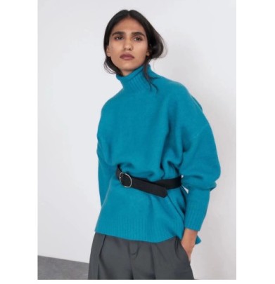 Stand Collar Half Turtleneck Loose Long Sleeve Solid Color Sweater NSAM139703