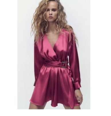 V Neck Long Sleeve Solid Color Silk Satin Texture One-piece Shorts NSAM139707