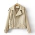 lapel long-sleeved solid color faux leather jacket NSAM139760