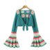 trumpet sleeve v neck lace-up color matching knitted cardigan NSAM139765