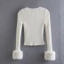 slim long sleeve round neck stitching solid color faux fur knitted sweater NSAM139767