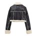 double-sided short lapel long sleeve color matching fur jacket NSAM139771
