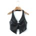 hanging neck backless slim short solid color imitation leather vest NSAM139774