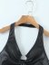hanging neck backless slim short solid color imitation leather vest NSAM139774